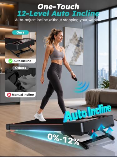 Image of Walking Pad Treadmill with Auto Incline 12%-12Level, Quiet BLDC EvoDrive, Under Desk Treadmill for Home Office, Extra-Large Belt, Full Metrics Display, Quadra Cushion, App Control, 300lbs Capacity