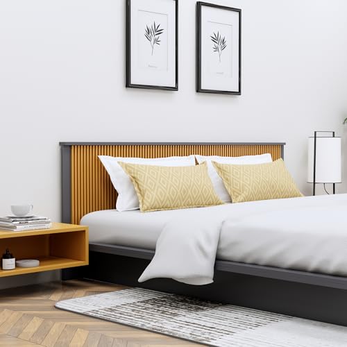 Image of Bniture Modern Low Height King Size Bed Without Storage | Engineered Wood Platform Bed Headboard | Bed King Size Wooden Cot Double Bed for Bedroom 3 Year Warranty (Slate Grey & Giant Wood)