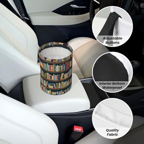 Image of Car Garbage Bag Bookshelves Full of Books Mini Car Trash Bin Portable Collapsible Waterproof Rubbish Bag for Car Accessories Back Front Seat Cup Holder