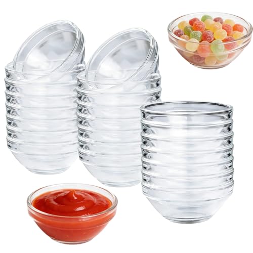 BXUUXA 24 Piezas Cuencos de Cristal,40ML Cuencos Aperitivos Reutilizable Mini Cuencos para Salsas,6 CM de Diámetro,Microondas Cuenco de Cristal para Aperitivos para Salsas Postres Snacks Frutas Sushi