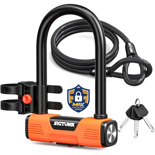Bike U Lock - Sigtuna Bike Lock Cut Resistant, Heavy Duty Anti-Theft with 4ft/1.2m Cable, Bicycle Lock Made in Cut-Resistant Special Steel with Sturdy Mounting Bracket for Bikes, Ebikes, Scooters.