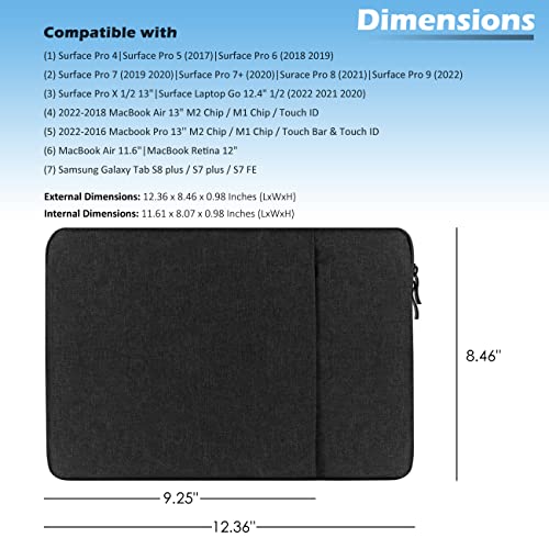 Proelife 12-Inch Laptop Sleeve Case Cover Canvas Tablet Protective Bag For 2022-2014 Surface Pro 4 / 5 / 6 / 7 / 7+ / 8 / 9|Surface Laptop Go 1/2 12.4''|Surface Pro X 1/2 & Ipad Pro 12.9'' M2 (Black) #TOP1