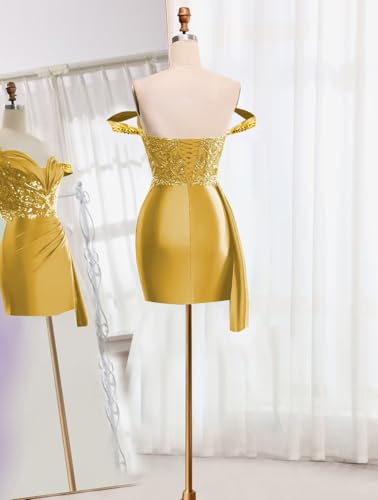 Off Shoulder Satin Homecoming Dresses for Teens 2025 Beaded Short Prom Dresses Pleated Cocktail Party Dress with Slit Tail2