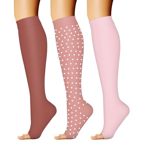 CHARMKING 3 Pairs Open Toe Compression Socks for Women & Men Circulation 15-20 mmHg is Best for All...