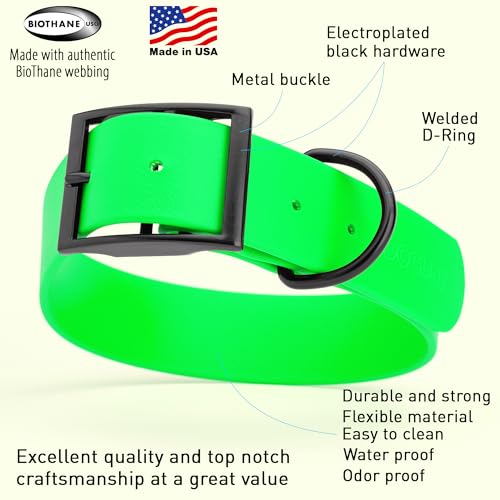 Image of Dogline Biothane Waterproof Dog Collar Strong Coated Nylon Webbing with Black Hardware Odor- Proof for Easy Care Easy to Clean High Performance Fits Small Medium or Large Dogs, Tropical Green