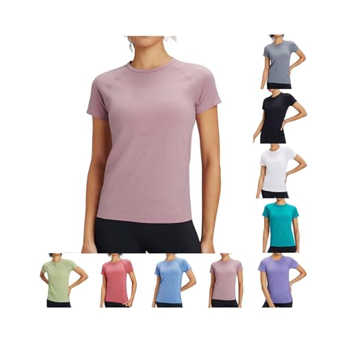 Camiseta deportiva para mujer, manga corta, deportiva, camiseta de yoga, cuello redondo, camiseta ligera y transpirable, camiseta deportiva para mujer, entrenamiento, correr, verano, fitness, correr