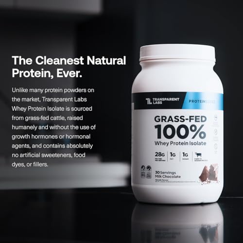 Image of Transparent Labs Grass-Fed Whey Protein Isolate - Naturally Flavored, Gluten Free Whey Protein Powder with 28g of Protein per Serving & 9 Amino Acids - 30 Servings, Dark Chocolate