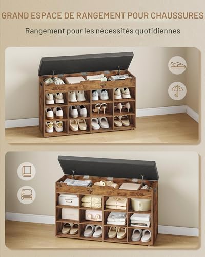 Banc à chaussures 12 compartiments Hzuaneri 100 cm brun - 5