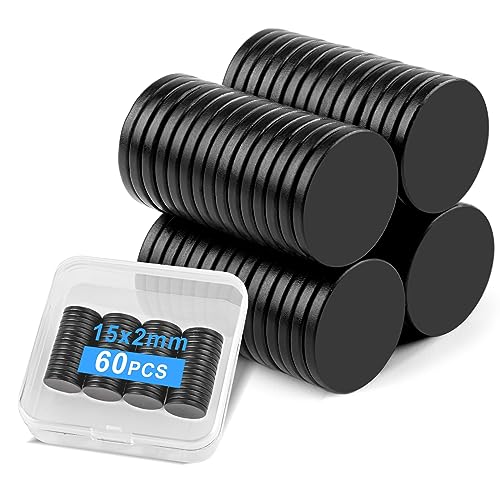 DIYMAG Black Neodymium Magnets, 60Pcs 15x2mm, Strong Rare Earth Magnets, Small Round, Multi-Purpose