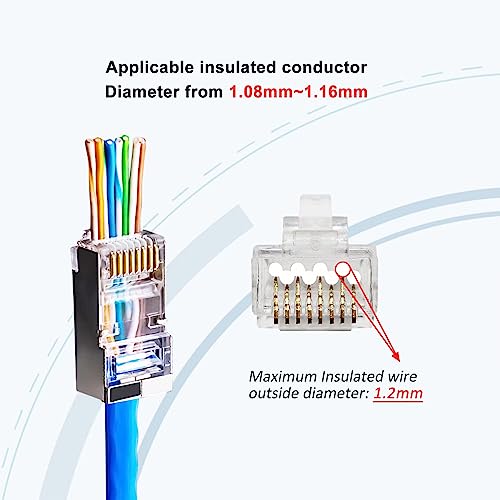 EZYUMM 20-Pack Cat6a RJ45 Connector Pass Through, Gold Plated Cat6 Shielded RJ45 Connectors, Premium Cat6a Connector for Solid or Stranded FTP/STP Ethernet Cable