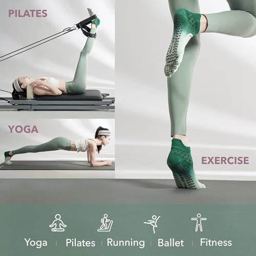 4 Pairs Women’s Non-Slip Yoga Socks, Five-Toe Pilates Socks with Grip for Workout, Jump Rope, Dance, Gym, Barre, Fitness3