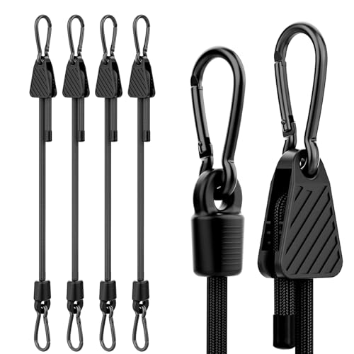 Rayakt 4 PCS Bungee Cords with Hooks, 100cm Heavy Duty Adjustable Bungee Cords with Carabiner Clips, Black Elastic Bungee Rope for Camping, Tarps, Tent, Cargo, Bike, Truck, Luton Van