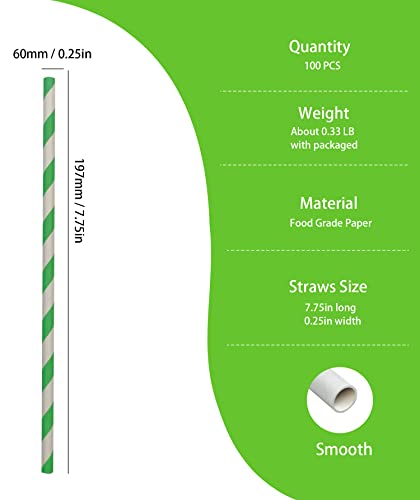 Green Disposable Paper Straws, Spring Party Camping Decorations Green Straws Paper, Green Stripe Paper Straws For Drinking 100 Counts #TOP1