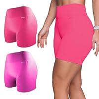 SELENE Kit 2 Shorts Academia Feminino Sem Costura Canelado Fitness Adulto, 1 Pink - 1 Rosa Neon, P