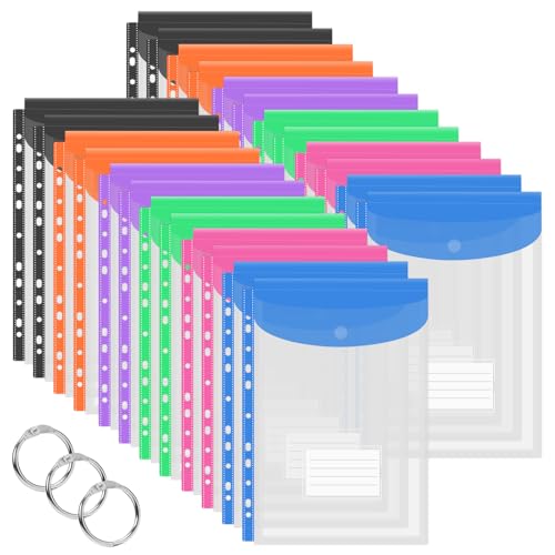Vakki Carpeta para documentos A4, 24 unidades, 6 colores, transparente, A4, extensible, resistente al agua, archivable con cierre de , bolsa de etiquetas para organizar documentos