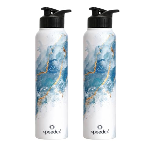 Image of Speedex Stainless Steel Printed Water Bottle 1 Ltr 1000 ml, BIS Approved, Leak Proof Sipper Cap Bottle for Office, School, Travel, Daily Use for Men, Women, Kids, Adults, Ice Marble, Set of 2