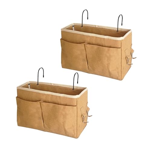 Image of Bedside Caddy Bedside Hanging Storage Basket Multi-Function Organizer Caddy for Bunk and Hospital Beds Dorm Rooms Bed Rails, Can be Placed Glasses Books Mobile Phones（2pcs Dark Khaki）