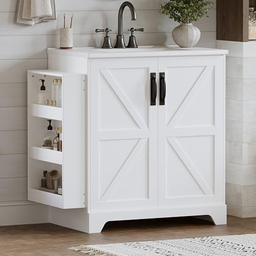 HOPUBUY 31" Bathroom Vanity with Ceramic Sink, Farmhouse Bathroom Vanities