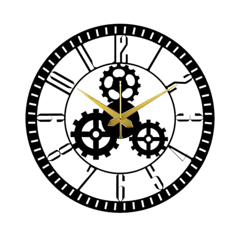 Image of Wall Clock Stylish Metal Analog Wall Clock for Living Room, Bedroom, Office, Kitchen, Home and Hall | Antique Fancy Big Size Modern Wall Watch (Black(DA-169), 40 CM)