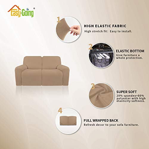 Image of Easy-Going 2 Seat Recliner Loveseat Cover for Dogs- 6 Pieces Stretch Sectional Recliner Sofa Slipcover for 2 Cushion Couch, Washable Furniture Protector with Elasticity (Recliner Loveseat,Camel