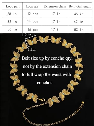 TOPACC Metal Butterfly Chain Belts for Women Fashion Western Turquoise Boho Belt for Dress Jeans3