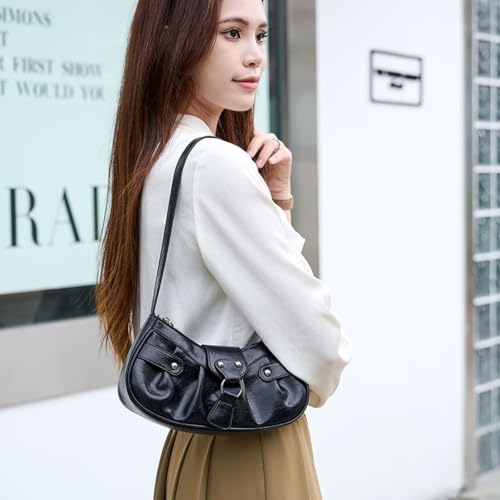 Image of Women's Y2K Purse Shoulder Bag Top Handle Handbag Small Punk Hobo Clutch Purses Bags Trendy Trendy Leather Buckle Punk Purses