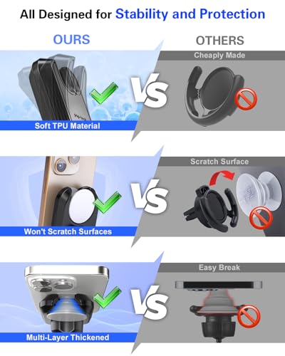 Image of pop-tech Car Phone Mount for Socket Grip, Strong Sticky Cell Phone Holder for Auto Dashboard, Adjustable Adhesive Car Mount Compatible with Thick Wallet Grip Card Holder for iPhone Samsung
