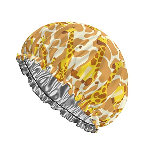 Cute Giraffe Print Shower Cap Women Waterproof Reusable Peva Lining Adjustable Elasticized Hem For All Long Hair Bath Hat #TOP6