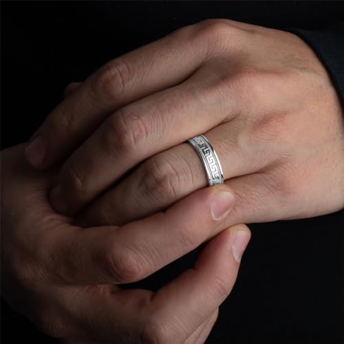 Claddagh Gold .925 Sterling Silver Men's Greek Key Eternity Wedding Band Ring2