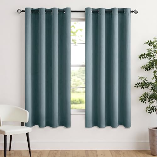 Image of MIULEE Greyish Blue Blackout Bedroom Curtains Drapes 72 Inch Long 52 inchx72 inch | Grommet Top, Room Darkening Window Drapes, Privacy Protection, Thermal Insulated, Heat Blocking, Light Blocking