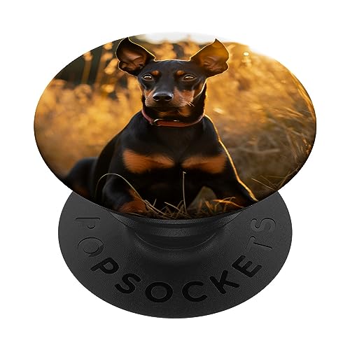 Lindo perro de Manchester Terrier sentado en la fotografía del atardecer PopSockets PopGrip Intercambiable