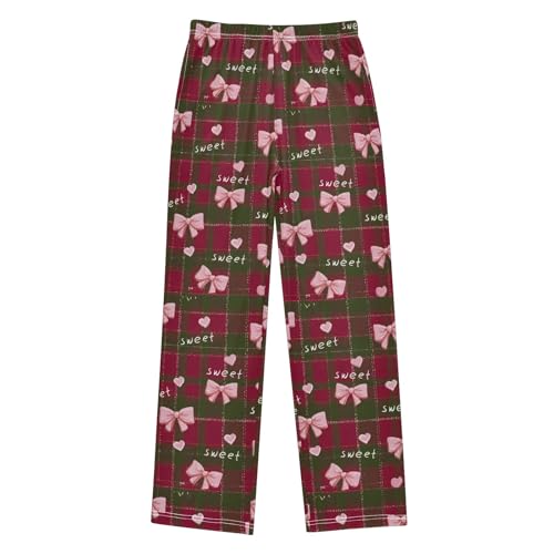 Pajama Pants Lounge Sleep PJ Bottoms Sleepwear Elastic Waist Drawstring S Grid Bow