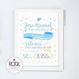 lamina personalizada nacimiento bebe  Cuadro Cohete para datos de nacimiento del bebé. Incluye marco. Elige el color de la lámina. Recuerdo personalizado de natalicio. Regalo original recién nacido.