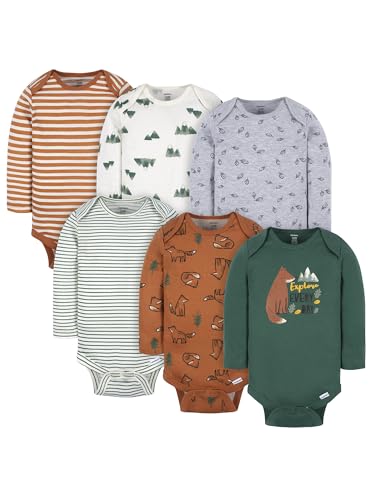 Gerber Baby-Jungen 6er-Pack langärmlige Onesies-Bodys, Fuchs, 0–3 Monate
