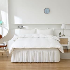 Meilawraparoundbedskirtthreefabricsideselasticdustruffled16inchtailoreddropeasytoinstallfaderesistantnaturalwhitequeenking  Urban Country Home Decor Meila wrap around bed skirt three fabric sides elastic dust ruffled 16 inch tailored dropeasy to install fade resistant natural white queenking  urban country home decor