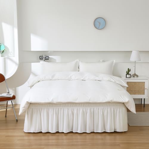 Meilawraparoundbedskirtthreefabricsideselasticdustruffled16inchtailoreddropeasytoinstallfaderesistantnaturalwhitequeenking  Urban Country Home Decor Meila wrap around bed skirt three fabric sides elastic dust ruffled 16 inch tailored dropeasy to install fade resistant natural white queenking  urban country home decor