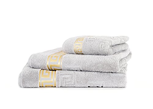 Arle-Living Luxus Medusa Serviette de Bain en Coton Jacquard avec Impression Medusa et Bordure dorée 100% Coton Argent / gris clair 100 x 150 cm Cover
