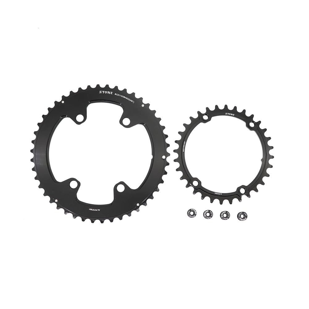 STONE - Platos Redondos 2X 110 BCD Compatible con Shimano (FC) Carretera y Rotor 4x110BCD Road Road CNC Aluminio 7075-T651, 4 Brazos, 5800 105, 6800 Ultegra, 9000 Dura Ace