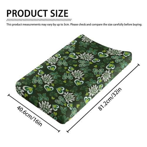 Image of Butterfly Green Heart Cute Changing Table Cover for Boys Girls Diaper Changing Table Cover Soft Washable Stretchy Changing Mat Sheet Cover