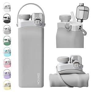 Collapsible Water Bottles, 20oz Silicone Reusable Water Bottle with Straw and Strap, Leakproof Foldable Sports Water Bottle for Travel Camping Running Hiking Gym, BPA Free