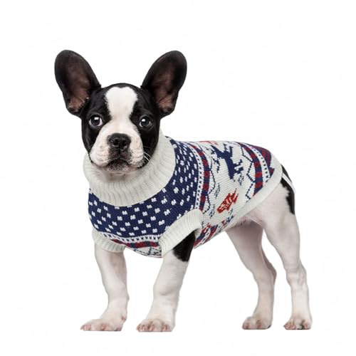 Image of Cozy Stretch Dog Turtleneck Sweater -Dog Christmas Sweater Pullover, Soft Warm Knit Dogs Sweaters for Boy & Girl Pets,Cold Weather Outfit for Small Medium Large Pups,White Deer M