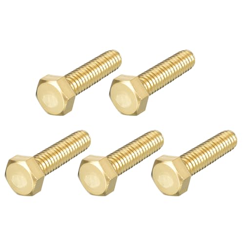 Image of METALLIXITY Hex Head Screw Bolt (5 /16-18x1-1 /4) 5Pcs, Brass Fully Threaded Solid Brass Hex Bolts Machine Screws - for Machinery Repair