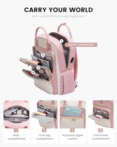 Image of LOVEVOOK Laptop Backpack Purse for Women, 15.6 inch Laptop Bag for Travel with USB Port, Water Resistant Lightweight Daypacks for College Work Business, Nurse Teacher Computer Backpacks