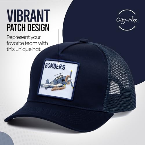City-Flex New York Y Baseball Fan Patch Trucker Hat - Netted Snapback Baseball Cap with Team Design for Men & Women (Navy - Bombers)