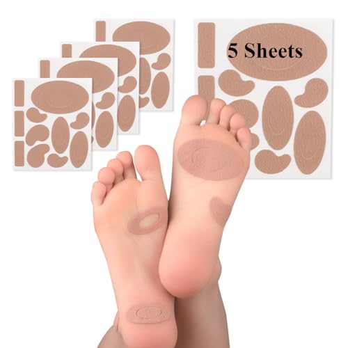 Adhesive Moleskin Pads for Blister Feet, Moleskin Padding, Mole Skin Tape Stickers for Feet, Blister Prevention Bandages for Boots Hiking Reduce Friction Pain - 5 Sheets (55 Pieces Total)