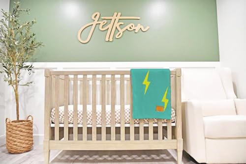 Image of L+L USA Lightning Bolt Baby Blanket 28 inchx40 inch - DreamSoft Knit Throw for Crib, Stroller or Car Seat - Soft Blanket /Newborn Nursery Gift Essential for Toddler, Infant, Kids, Boys & Girls (Teal /Green)
