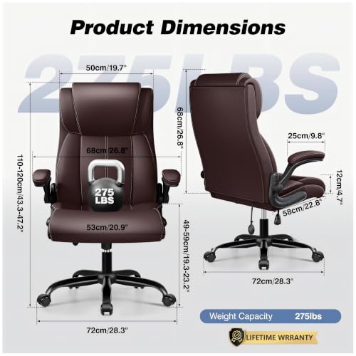 Image of BESTFAIR Ergonomic High Back Office Chair, Adjustable Lumbar, Coffee 2 Pack | Inflatable Lumbar Support For Custom Comfort, Flip-Up Arms, 21 inch Wide Seat, Scratch-Resistant Pu Leather, Rocking & Heavy-Duty