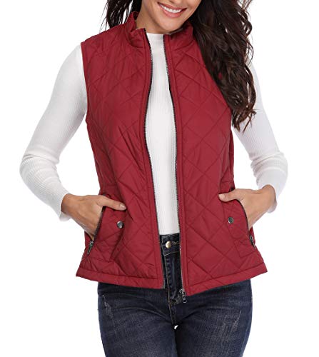 MISS MOLY Womens Lightweight Zip up Stand Collar Warm Quilted Gilets Padded Puffer Vest Outerwear w 2 Pockets Wine Red