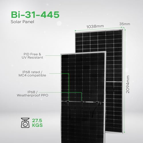Image of WAAREE II Pack of 2 II 445 Watt II Framed Dual Glass Bifacial Solar Panels (Bi-31-445, Pack of 2 (1kw))
