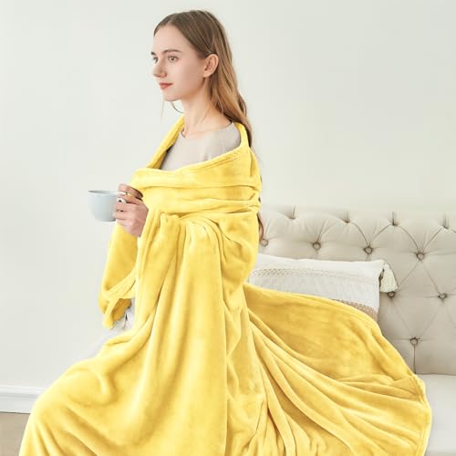 Image of BEDELITE Fleece Blanket Light Yellow Throw Blankets for Couch & Bed, Luxury Plush Cozy Fuzzy Blanket 50x60 inches, Super Soft Warm Lightweight Throw Blanket for Travel Camping